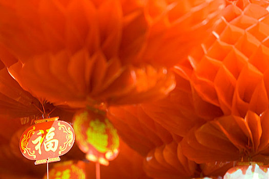 北京春节庙会上的红灯笼特写