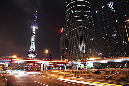 上海,街道,夜晚,东方,珍珠,塔,背景