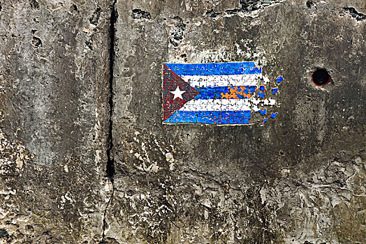 古巴,哈瓦那,马雷贡,码头,墙壁,旗帜,谜题,看