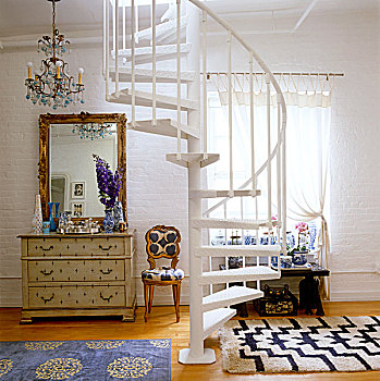 螺旋楼梯,老式,衣柜,镀金,镜子,椅子
