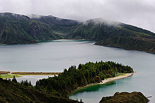 火山口,湖,福古岛,风景,岛屿,亚速尔群岛,葡萄牙