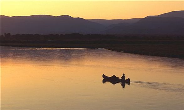 划船,独木舟,赞比西河,赞比亚,背景