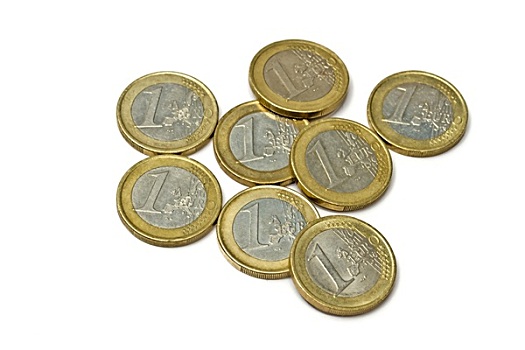 欧元硬币,隔绝,白色背景