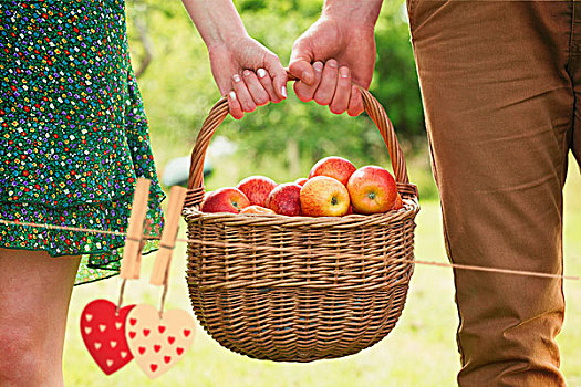 篮子,苹果,年轻,情侣
