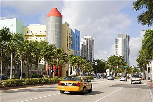 途中,建筑,背景,南海滩,迈阿密海滩,佛罗里达,美国