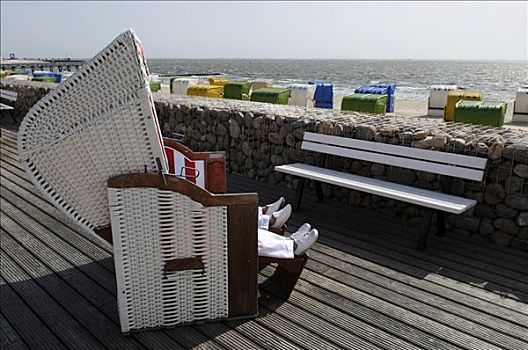 退休老人,脚,沙滩椅,靠近,岛屿,北方,北海,石荷州,德国,欧洲