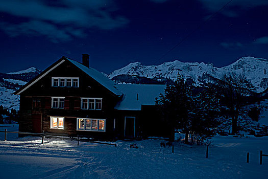 滑雪小屋,夜晚
