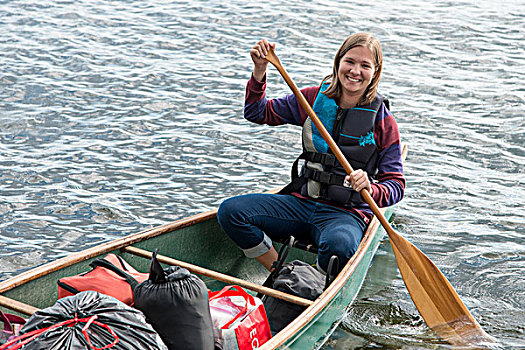 女人,划船,船,湖,木头,安大略省,加拿大