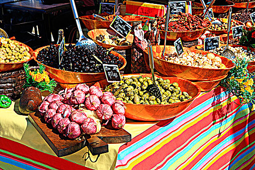 法国,普罗旺斯,沃克吕兹省,市场,橄榄,蒜
