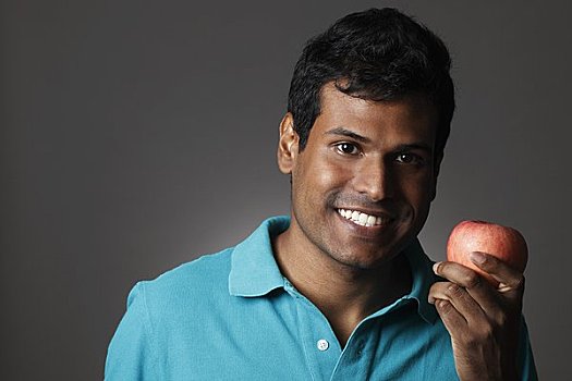 头像,印度,男人,拿着,苹果,微笑
