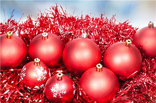圣诞节,红色,球,闪亮装饰物,蓝色背景,背景