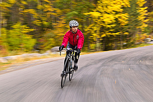 公路自行车赛,速度,东方,湖岸,秋天,白鲑,蒙大拿,美国
