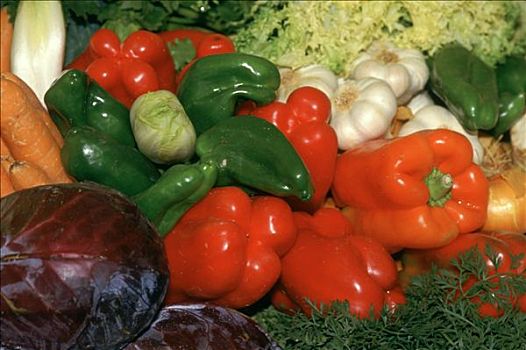 构图,蔬菜,胡椒,卷心菜,蒜,沙拉