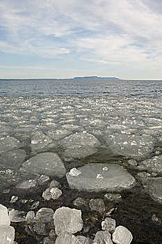 冰,岸边,苏必利尔湖,冬天,桑德贝,安大略省,加拿大