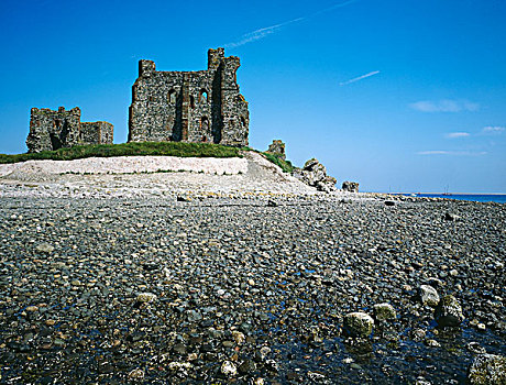 城堡,圆石滩,海洋