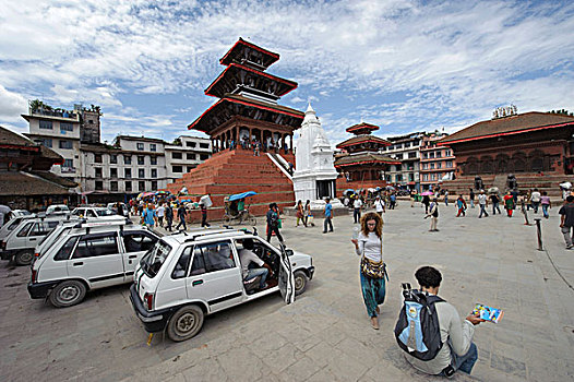 庙宇,等待,出租车,皇宫,杜巴广场,加德满都,尼泊尔,南亚,亚洲