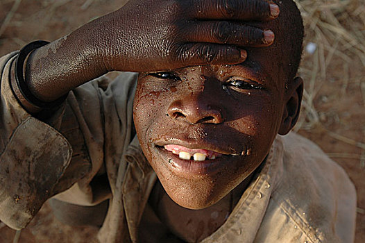 男孩,露营,人,近郊,西部,达尔富尔,苏丹,十一月,2004年