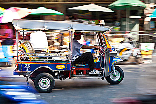 嘟嘟车,通过,忙碌,街道,曼谷