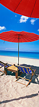 红色,遮阳伞,海滩,运河,岛屿,苏梅岛,甲米,泰国,亚洲