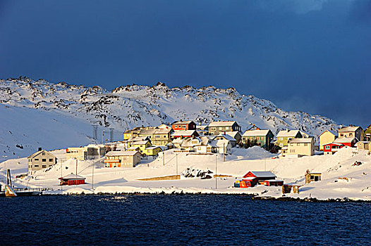 雪,住宅区,霍宁斯沃格,北角地区,挪威,欧洲