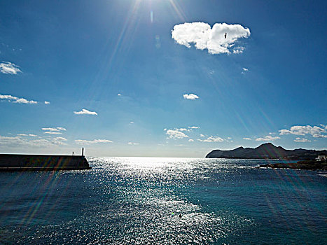 海洋,反射,阳光,港口,卡普德佩拉,马略卡岛,巴利阿里群岛,西班牙
