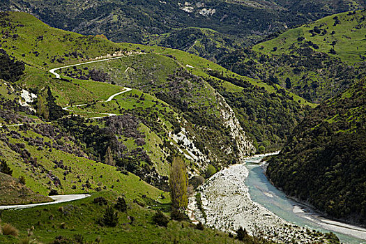 道路,向上,山谷,峡谷,河,马尔伯勒,南岛,新西兰