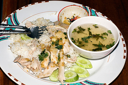 米饭,鸡汤,泰国食品