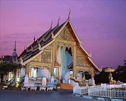 夜景,寺院,唱,清迈,金三角,泰国