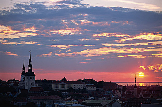 日出,老城,塔林,爱沙尼亚