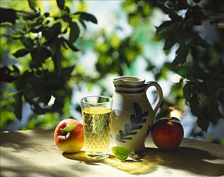 苹果汁,静物,石头,罐,花园桌