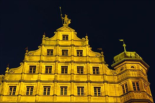建筑,夜晚,市政厅,弗兰克尼亚,巴伐利亚,德国