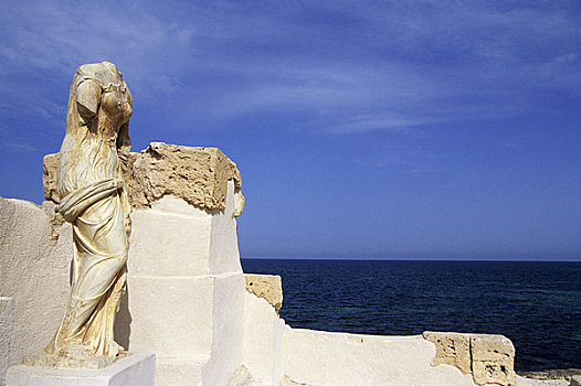 利比亚,靠近,的黎波里,萨布拉塔,巴斯城,二世纪,广告,雕塑