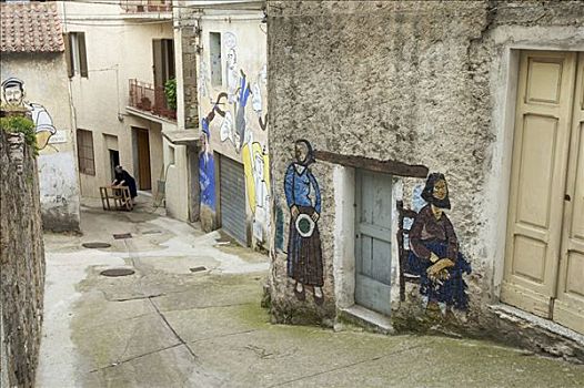 小路,政治,壁画,萨丁尼亚,意大利,欧洲
