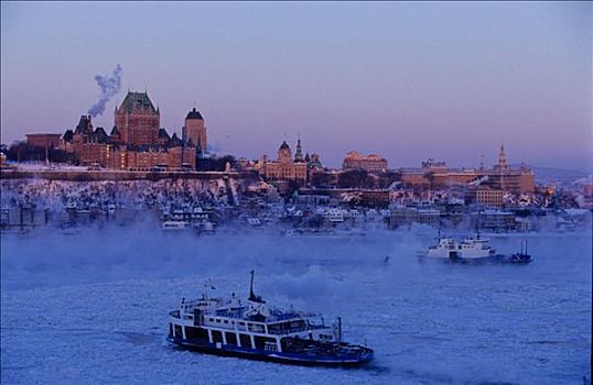 加拿大,魁北克城,冬天,全视图,芳提娜,城堡,圣徒,河