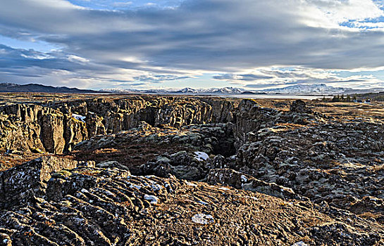 国家公园,冰岛,冬天,世界遗产,地质,裂缝,日落,风景,湖,大幅,尺寸