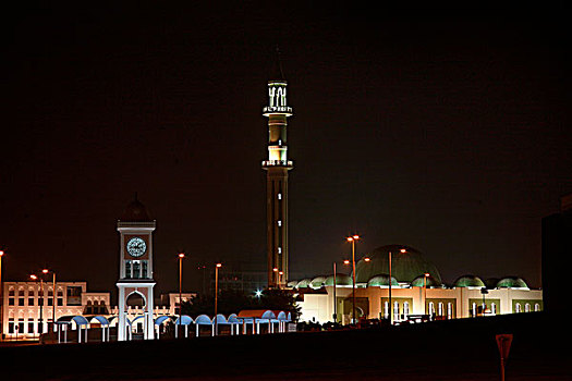 多哈,大清真寺,夜晚,卡塔尔