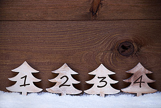 木质,圣诞树,雪,留白,四个,数字,降临节