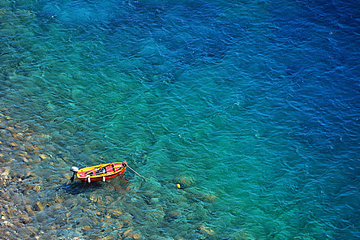 爱琴海,俯视,彩色,水,船,锡拉岛,希腊