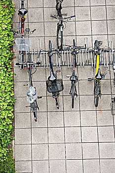 自行车停放,自行车架,俯视
