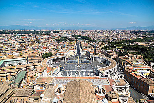 风景,圣彼得广场,罗马,穹顶,圣彼得大教堂,梵蒂冈,拉齐奥,意大利,欧洲