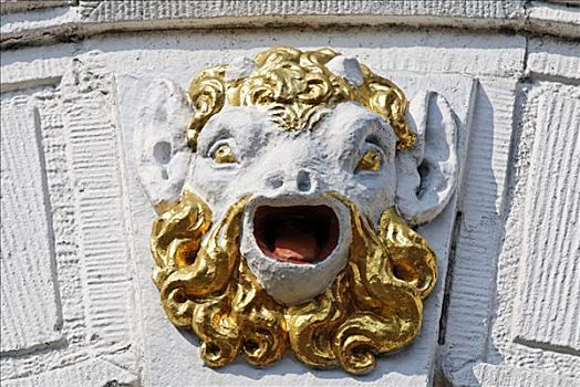 头部,神兽,张嘴,金色,胡须,建筑,城市宫殿,17世纪,省,北荷兰,荷兰,欧洲