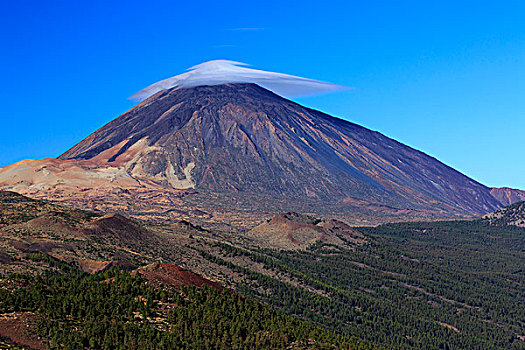 攀升,火山,云,高处,泰德国家公园,加纳利群岛,特内里费岛,西班牙,欧洲