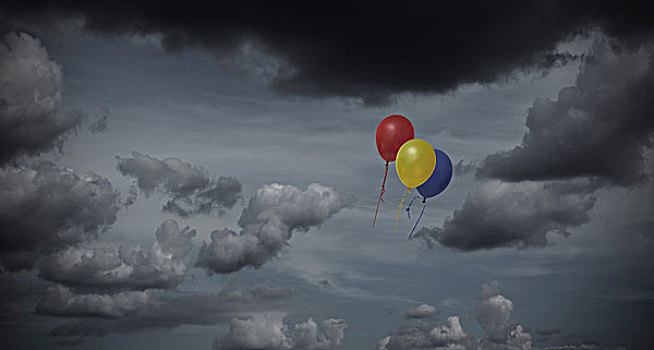 气球,漂浮,暗色,天空