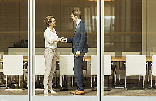 商务人士,职业女性,握手,会议室,窗户