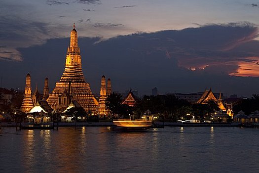 曼谷,泰国,郑王庙,庙宇,湄南河,日落