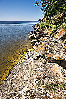 岩石,海岸线,温尼伯湖,省立公园,曼尼托巴,加拿大
