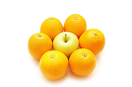 苹果,围绕,橘子,隔绝,白色背景