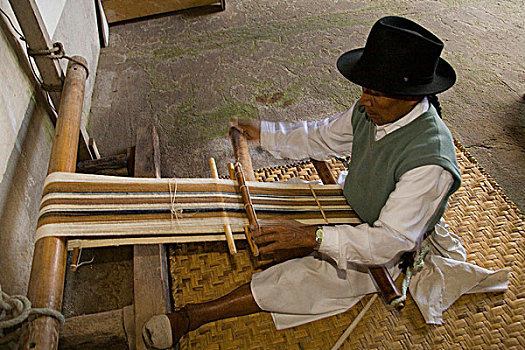 厄瓜多尔,乡村,靠近,男人,缠结,编织,传统,织布机