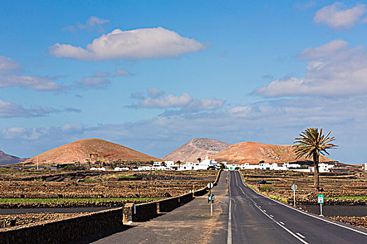 道路,正面,火山口,蒙大拿,火山,兰索罗特岛,加纳利群岛,西班牙