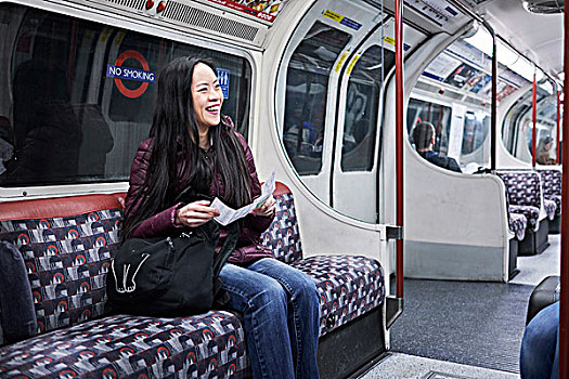年轻,日本人,女人,地铁,伦敦